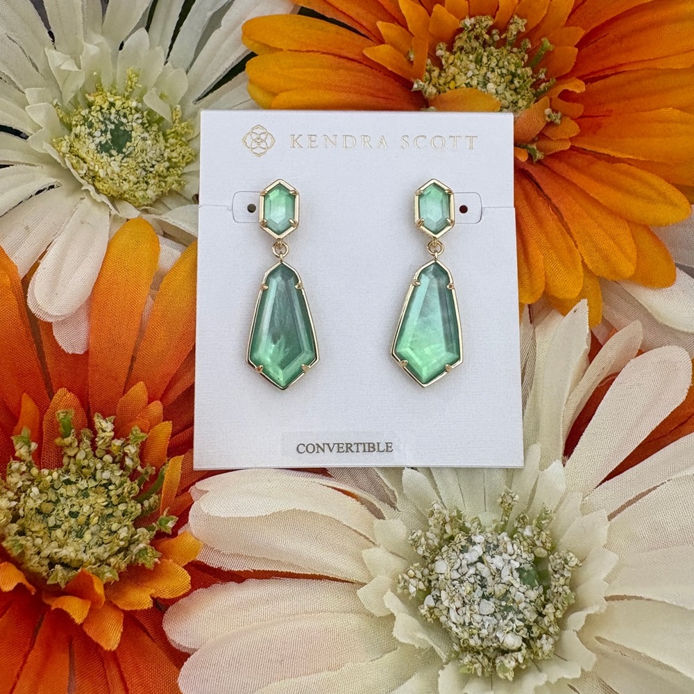 Kendra Scott Hallie Mint Green Gold convertible drop earrings
